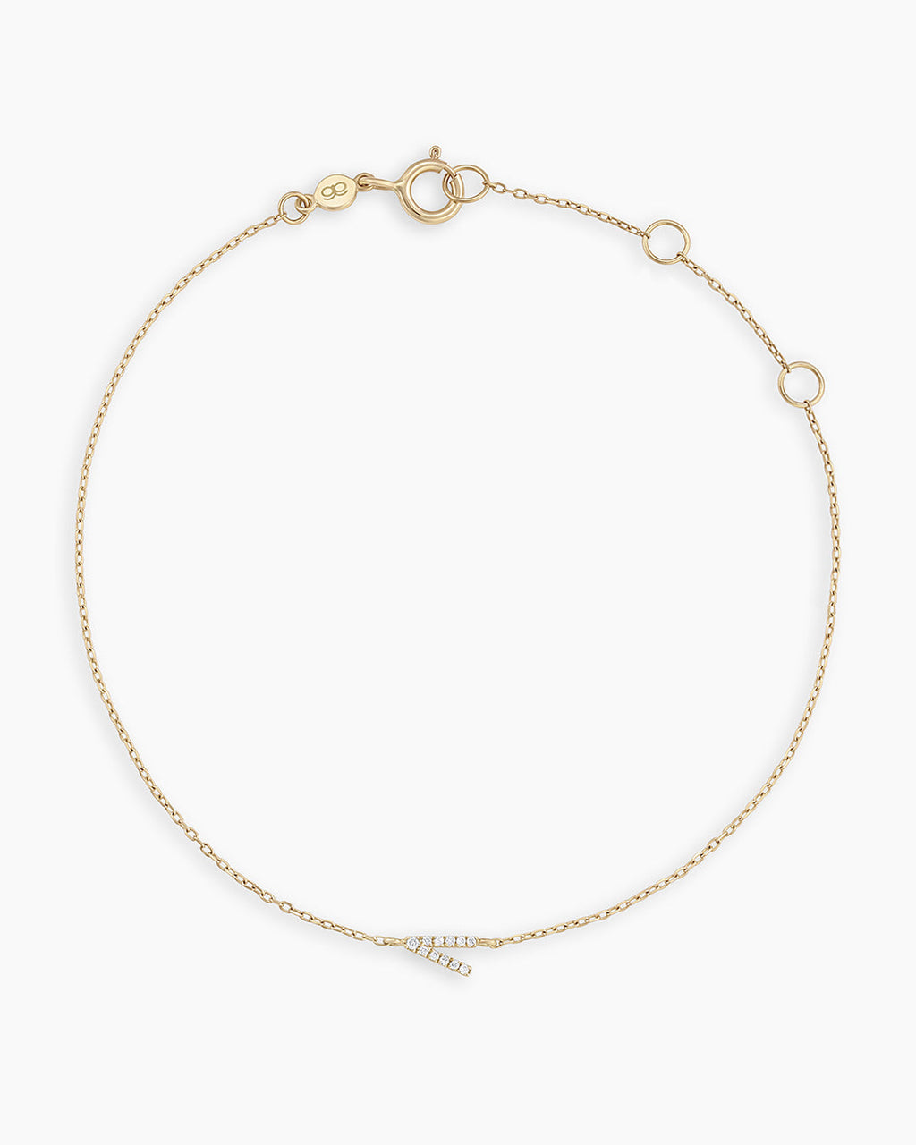 Diamond Pavé Alphabet Bracelet #V || option::14K Solid Gold, V