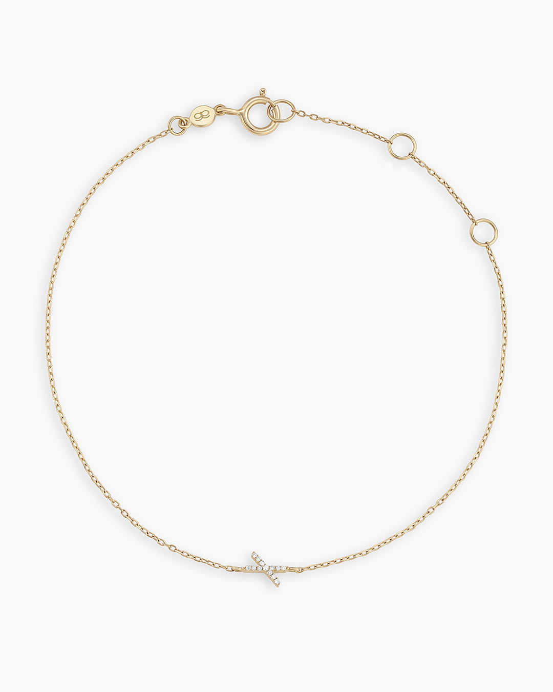 Diamond Pavé Alphabet Bracelet #X || option::14K Solid Gold, X