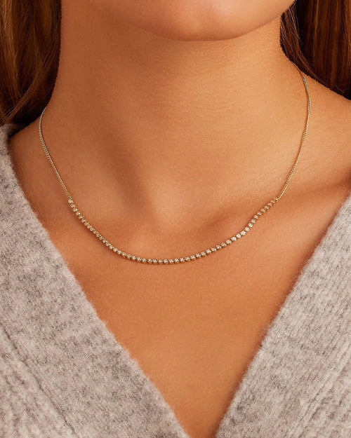 Classic Diamond Row Necklace || option::14K Solid Gold
