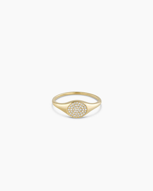 Diamond Pavé Signet Ring || option::14K Solid Gold