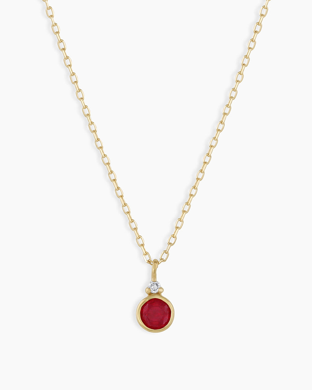 July Birthstone Necklace || option::14K Solid Gold, Ruby - July