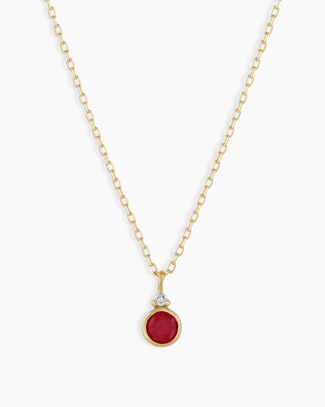 July Birthstone Necklace || option::14K Solid Gold, Ruby - July