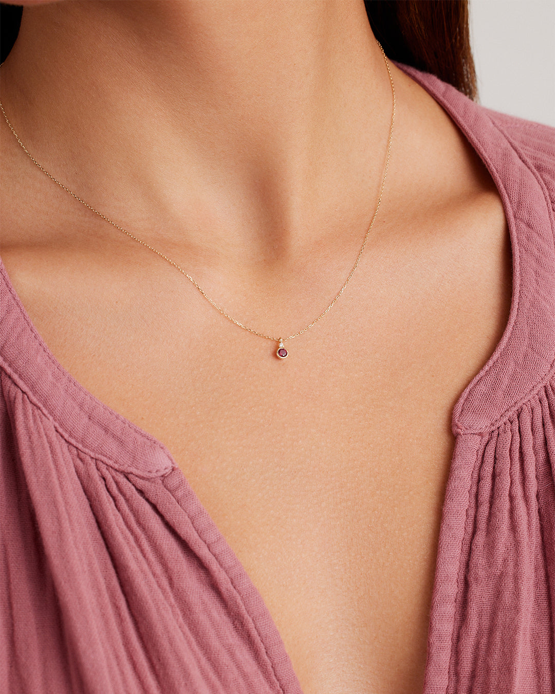 July Birthstone Necklace || option::14K Solid Gold, Ruby - July