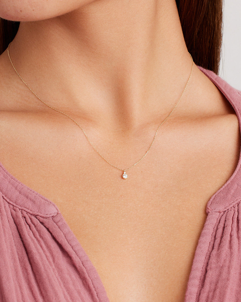 Diamond Birthstone Necklace || option::14K Solid Gold, Diamond - April