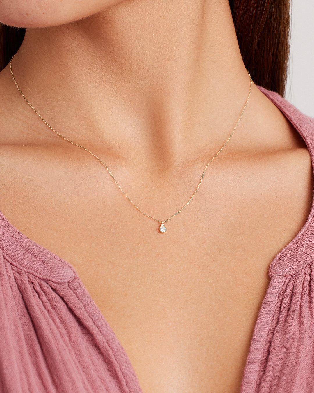 Diamond Birthstone Necklace || option::14K Solid Gold, Diamond - April