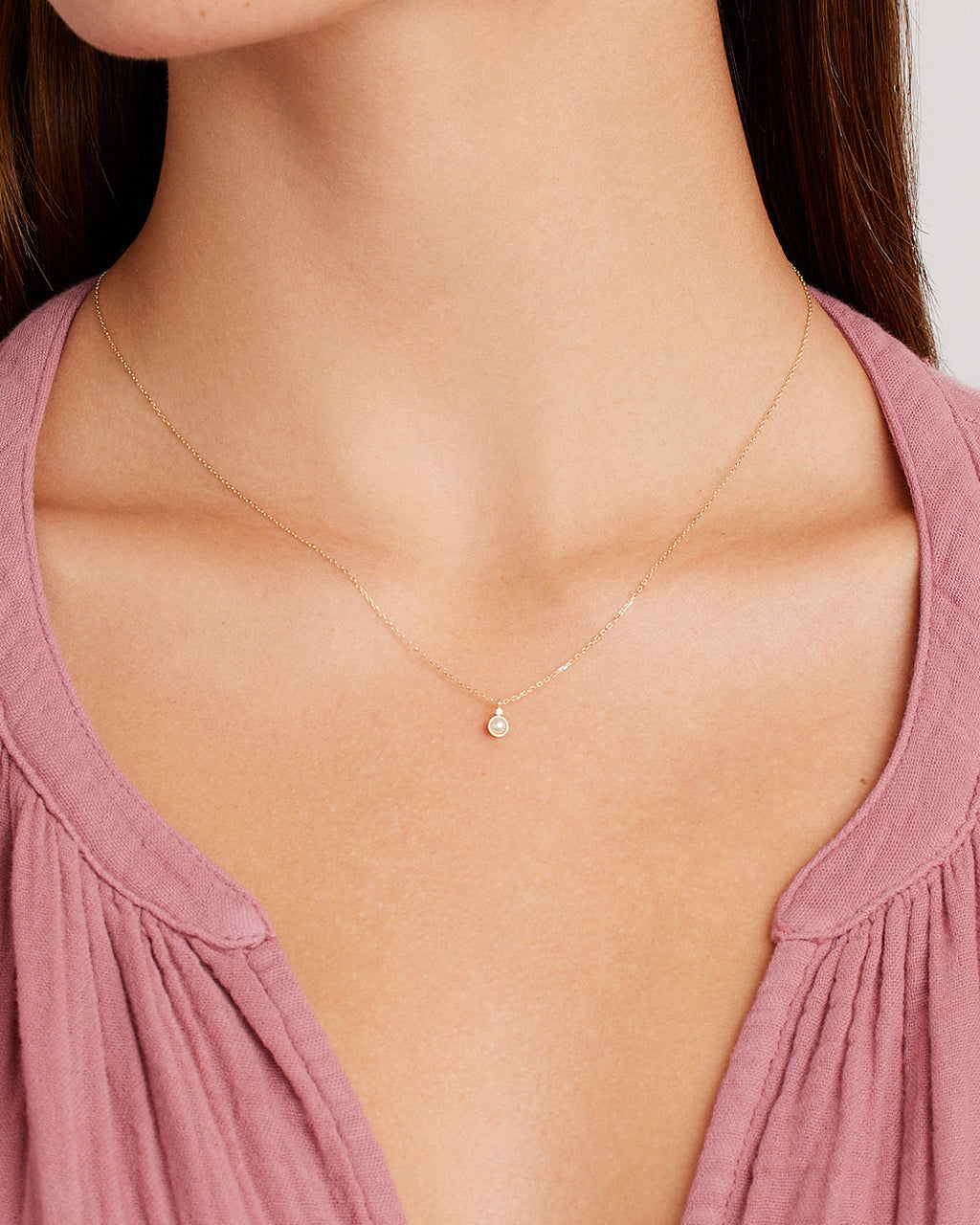 Pearl Birthstone Necklace June Birthstone Necklace  || option::14K Solid Gold, Pearl - June