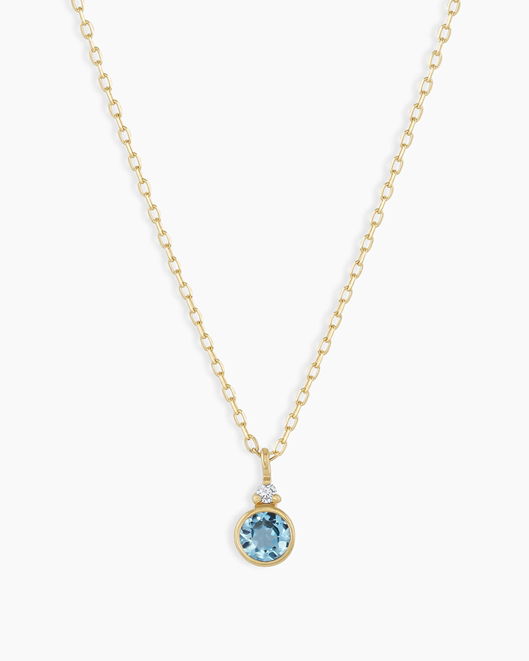 Blue Topaz Birthstone Necklace || option::14K Solid Gold, Blue Topaz - December