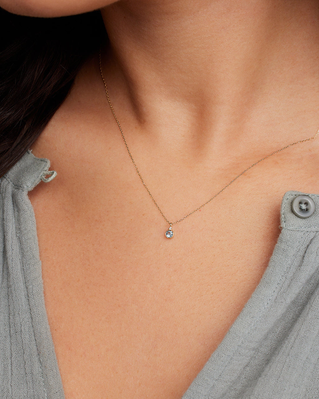 Blue Topaz Birthstone Necklace || option::14K Solid Gold, Blue Topaz - December