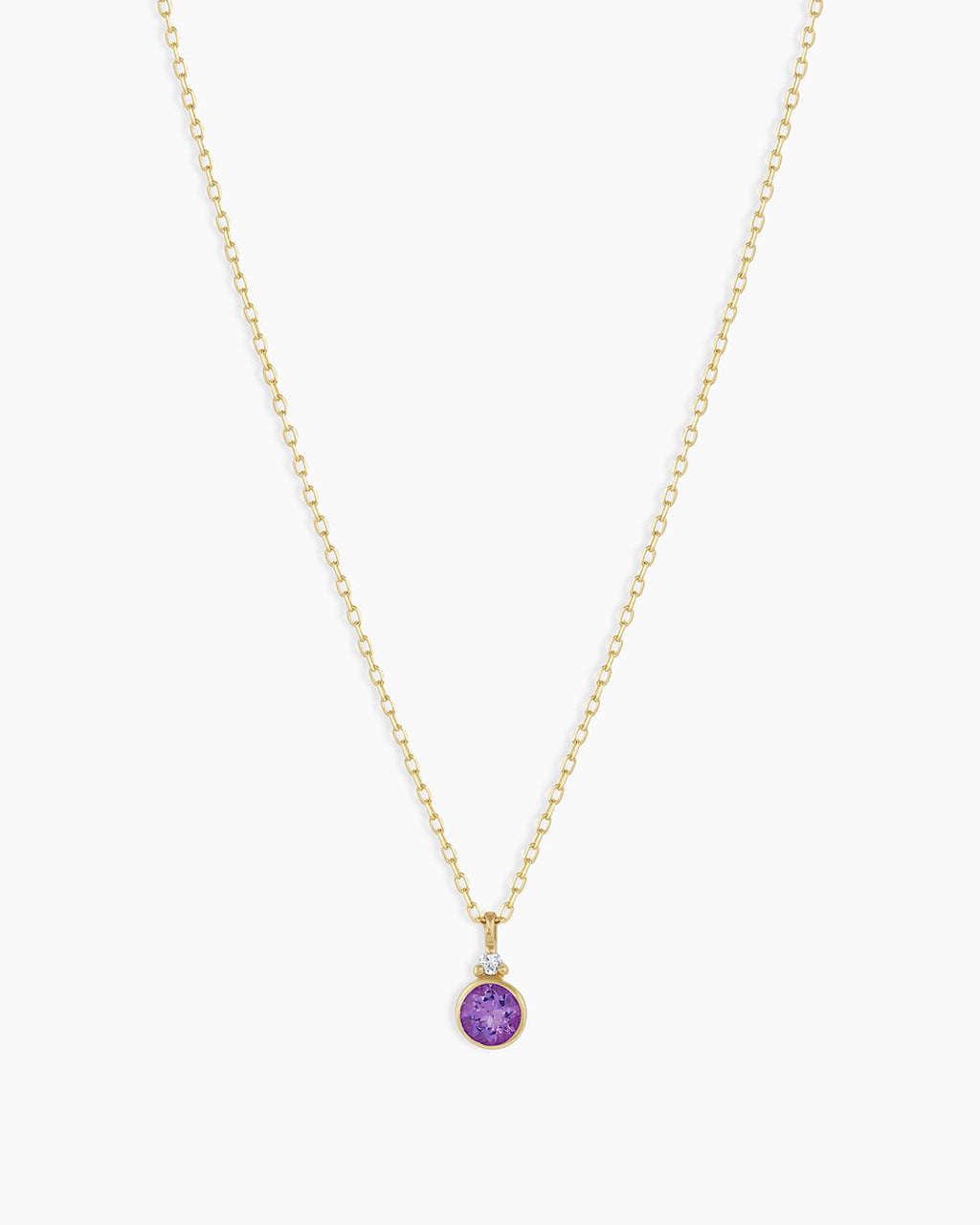 Amethyst Birthstone Necklace || option::14K Solid Gold, Amethyst - February