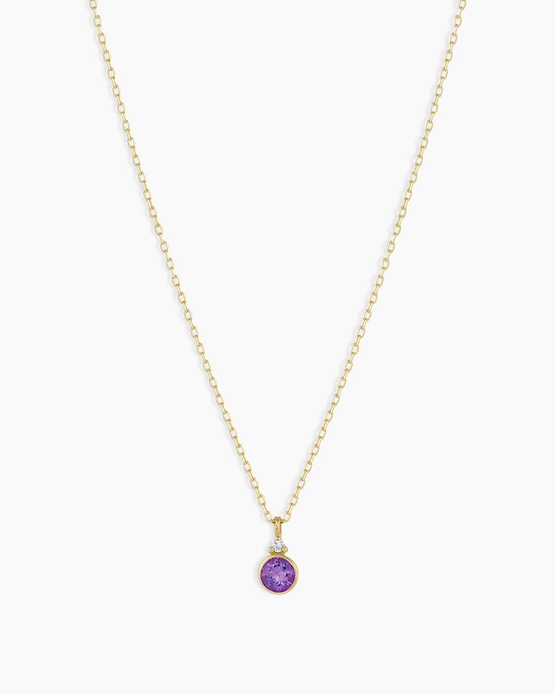 Amethyst Birthstone Necklace || option::14K Solid Gold, Amethyst - February