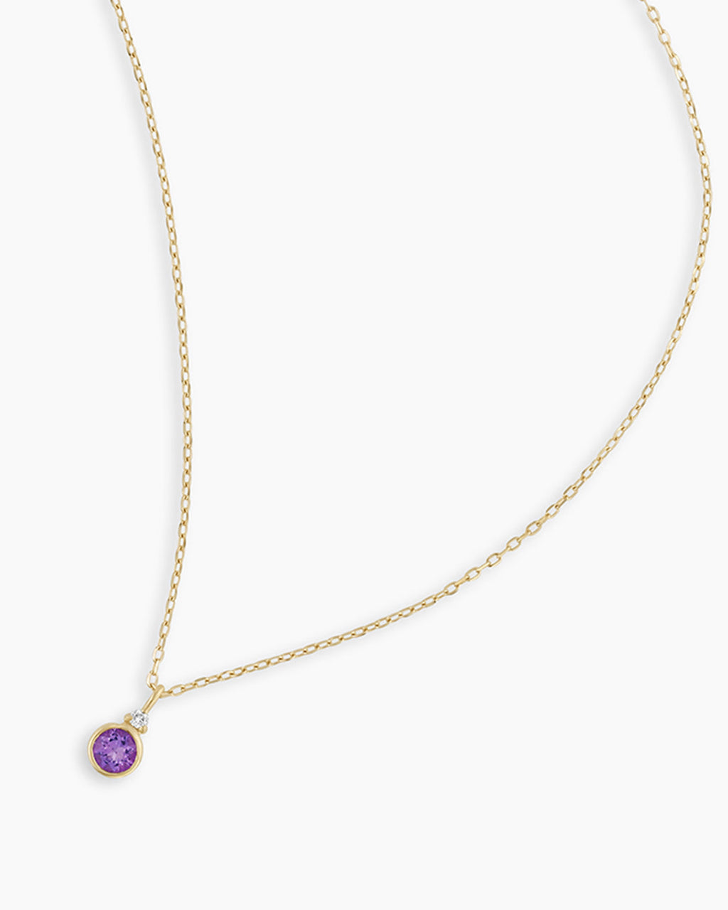 Amethyst Birthstone Necklace || option::14K Solid Gold, Amethyst - February