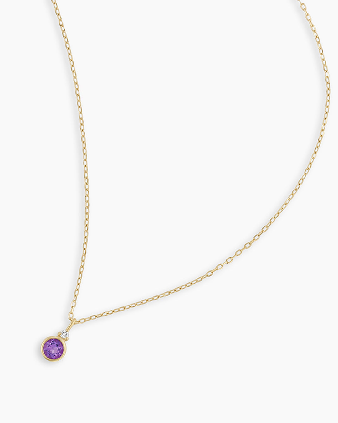 Amethyst Birthstone Necklace || option::14K Solid Gold, Amethyst - February