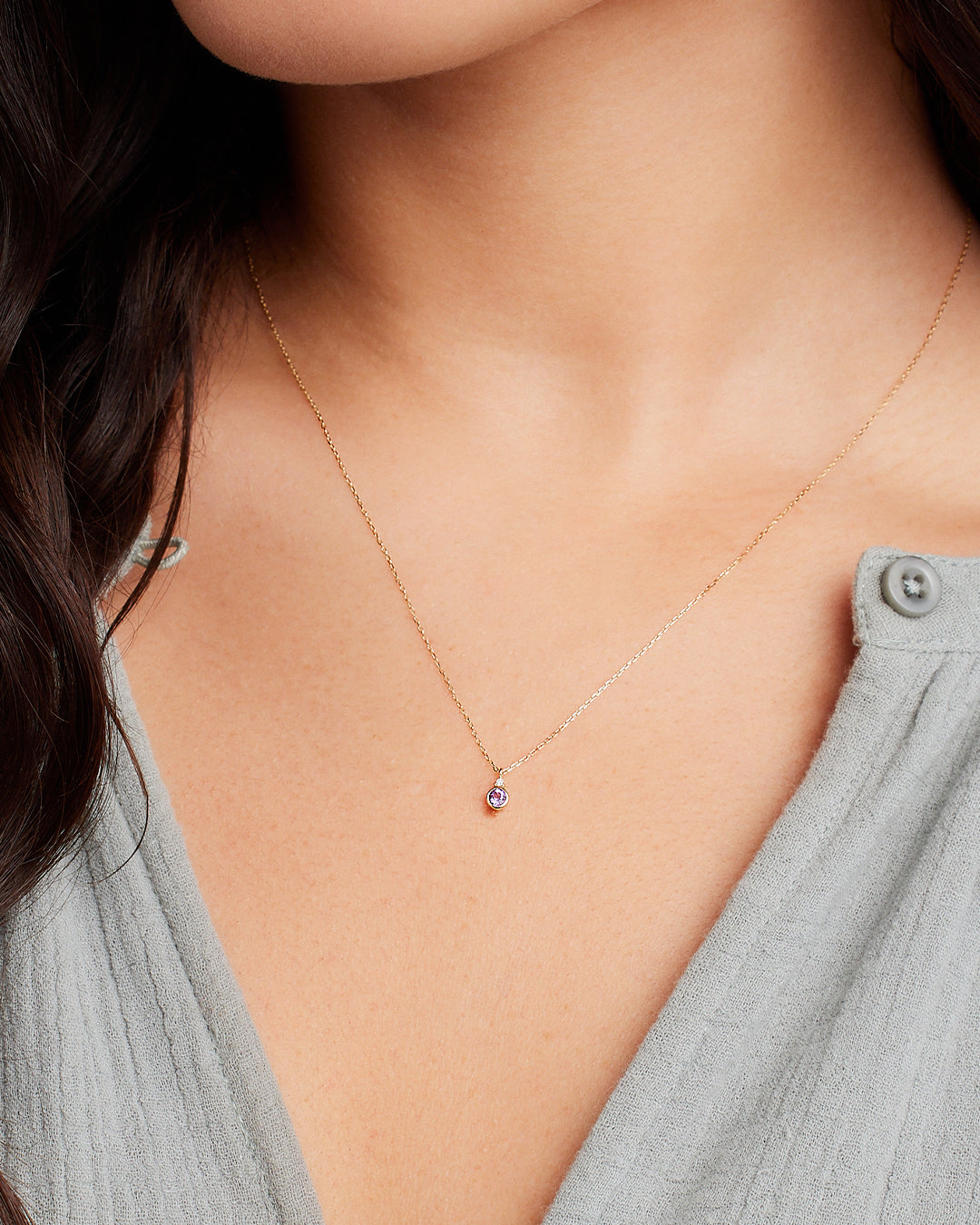 Amethyst Birthstone Necklace || option::14K Solid Gold, Amethyst - February