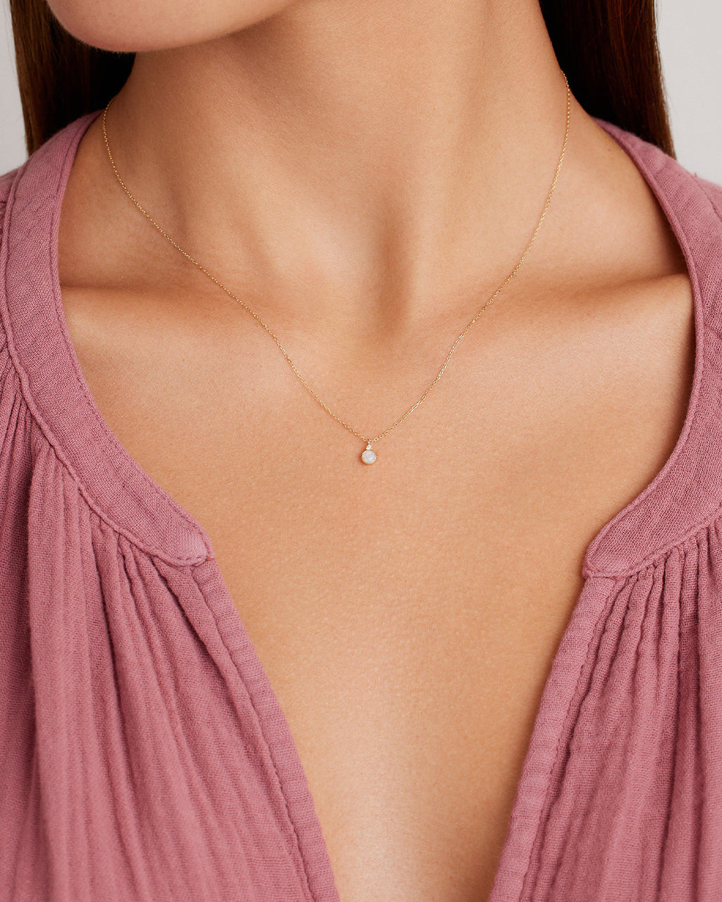 Opal Birthstone Necklace October Birthstone Necklace  || option::14K Solid Gold, Opal - October