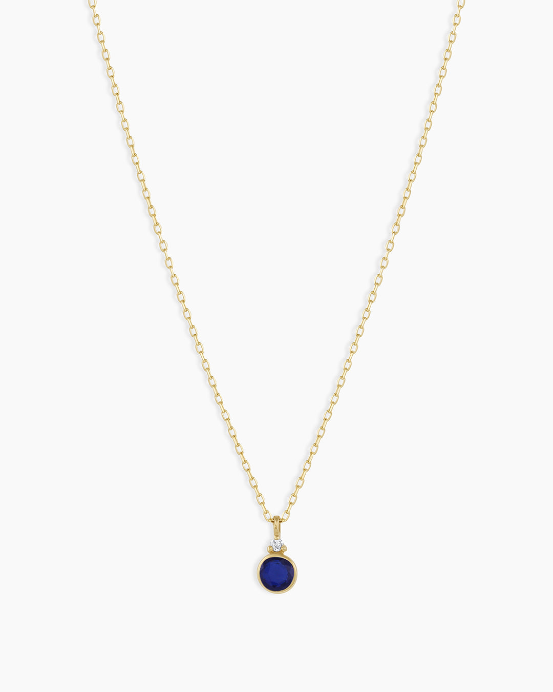 Blue Topaz Birthstone Necklace || option::14K Solid Gold, Blue Sapphire - September