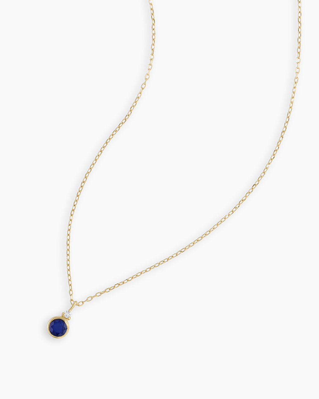 Blue Topaz Birthstone Necklace || option::14K Solid Gold, Blue Sapphire - September