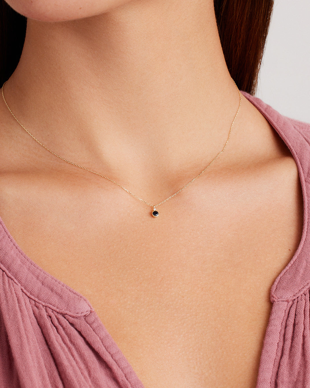 Blue Topaz Birthstone Necklace || option::14K Solid Gold, Blue Sapphire - September