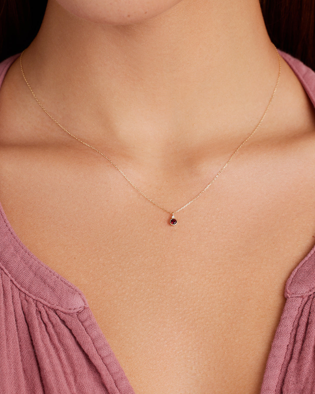 Garnet Birthstone Necklace January Birthstone Necklace  || option::14K Solid Gold, Garnet - January