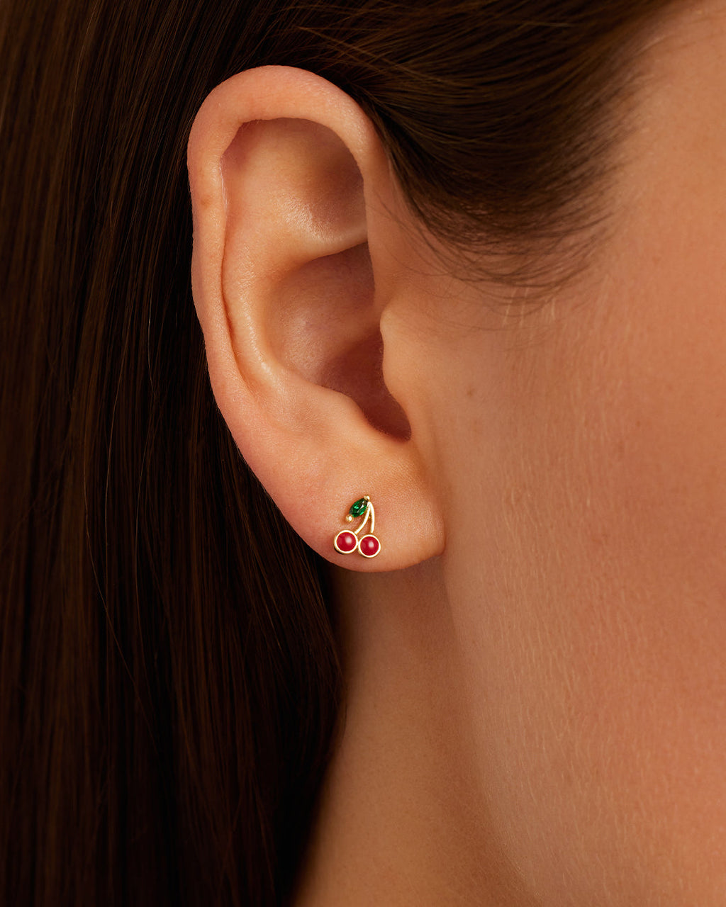 Cherry Charm Stud Cherry Earrings || option::18K Gold Plated, Cherry