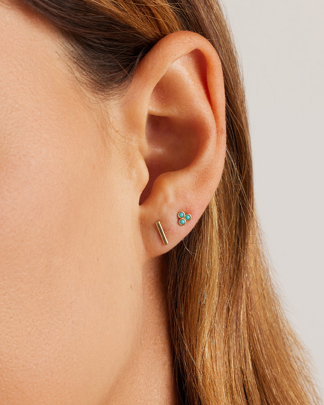 Woman wearing Rose Bar Stud || option::14K Solid Gold