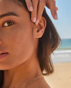 Woman wearing Rose Bar Stud || option::14K Solid Gold