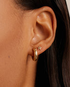 Woman wearing huggie || option::14K Solid Gold