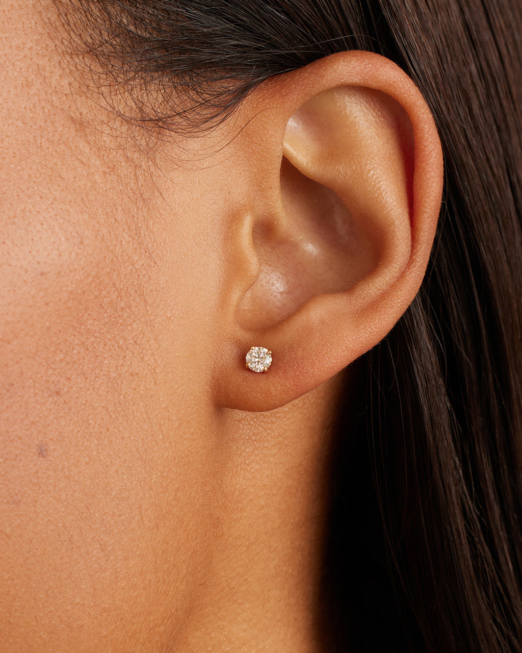 Diamond Solitaire 3 mm Studs || option::14K Solid Gold, 4mm