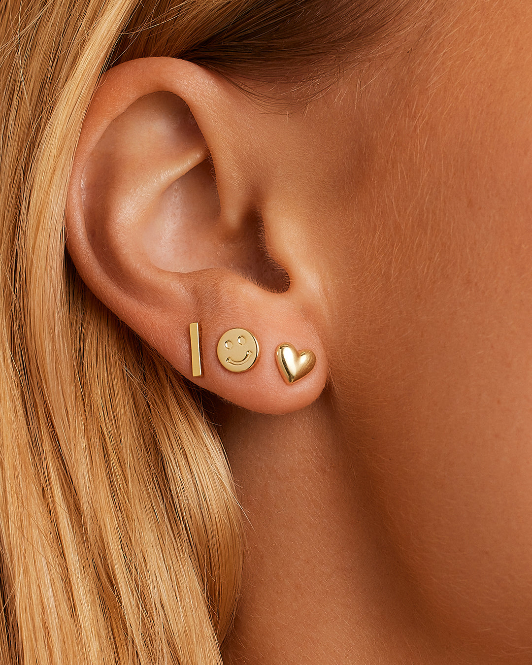 Heart Charm Stud || option::18K Gold Plated, Heart