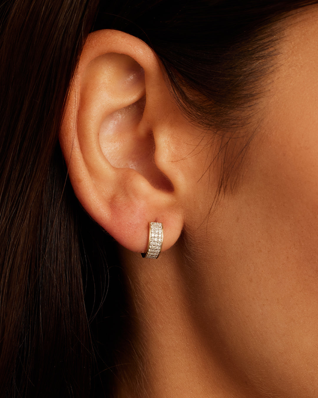 Diamond Rose Huggies || option::14K Solid Gold