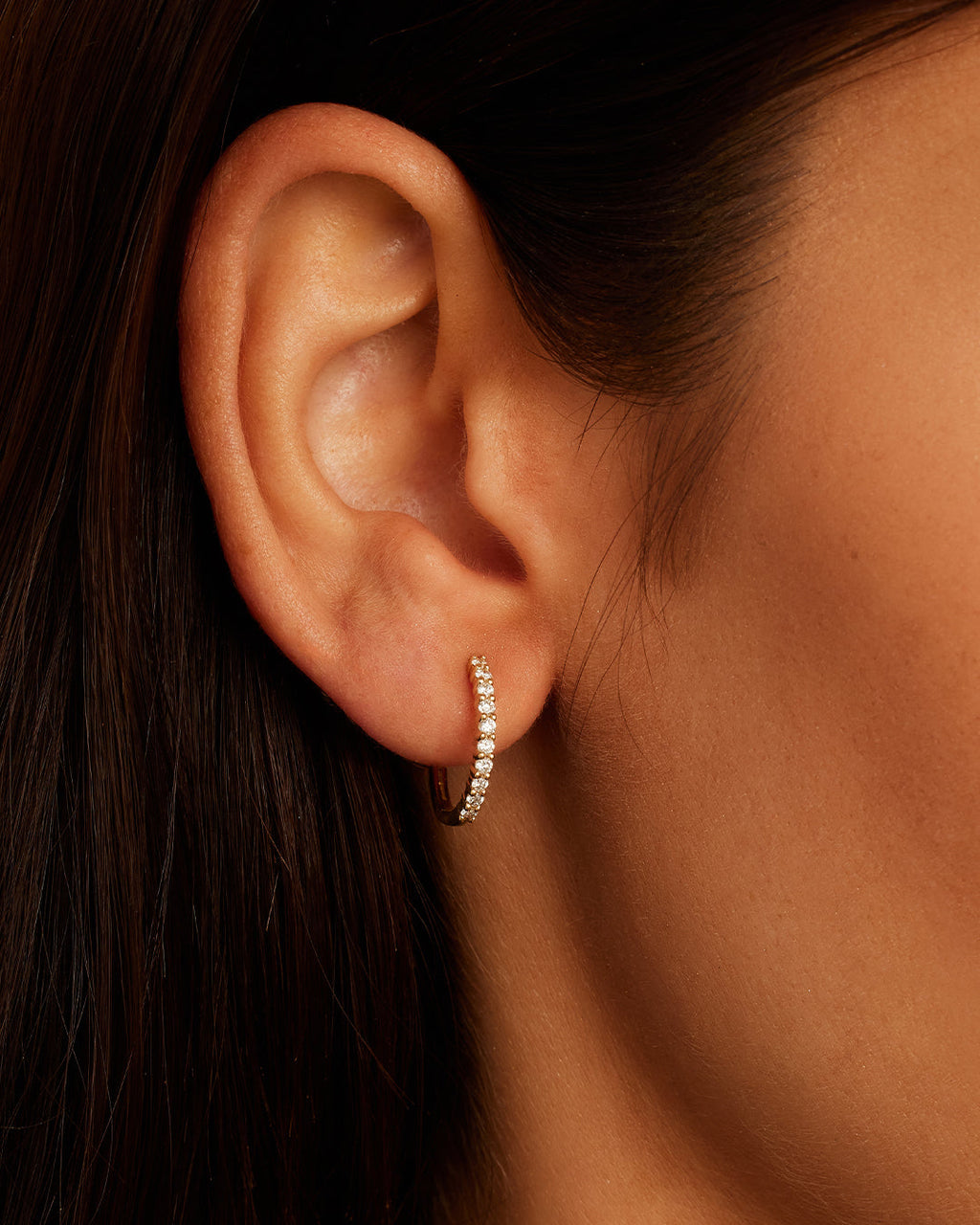Diamond 15mm Hoops || option::14K Solid Gold