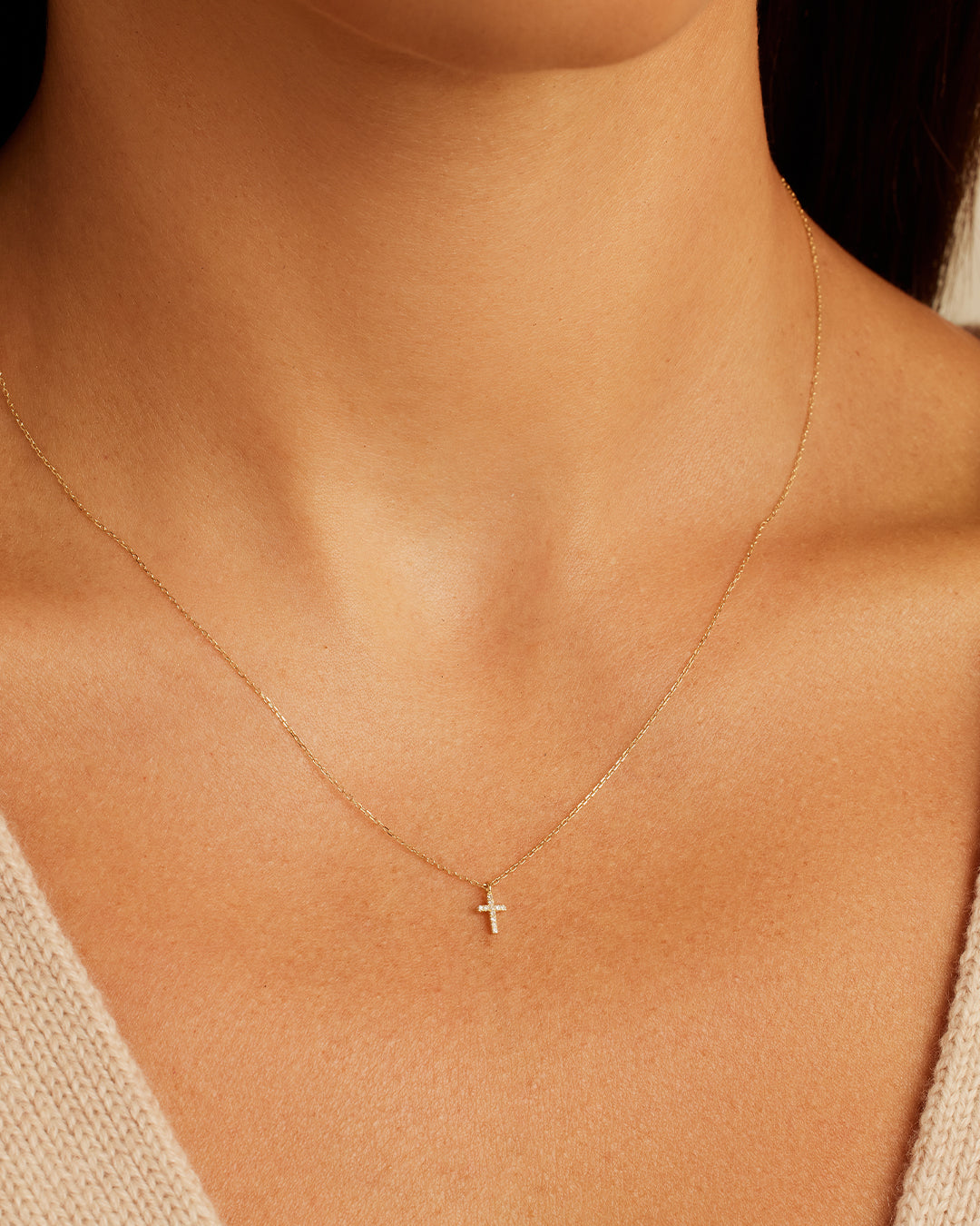 Diamond Cross Necklace || option::14K Solid Gold