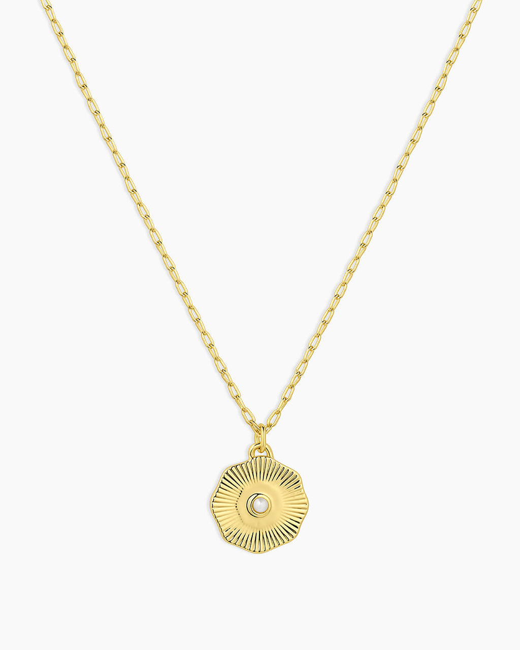 Birthstone Coin Necklace || option::18K Gold Plated, Pearl - June