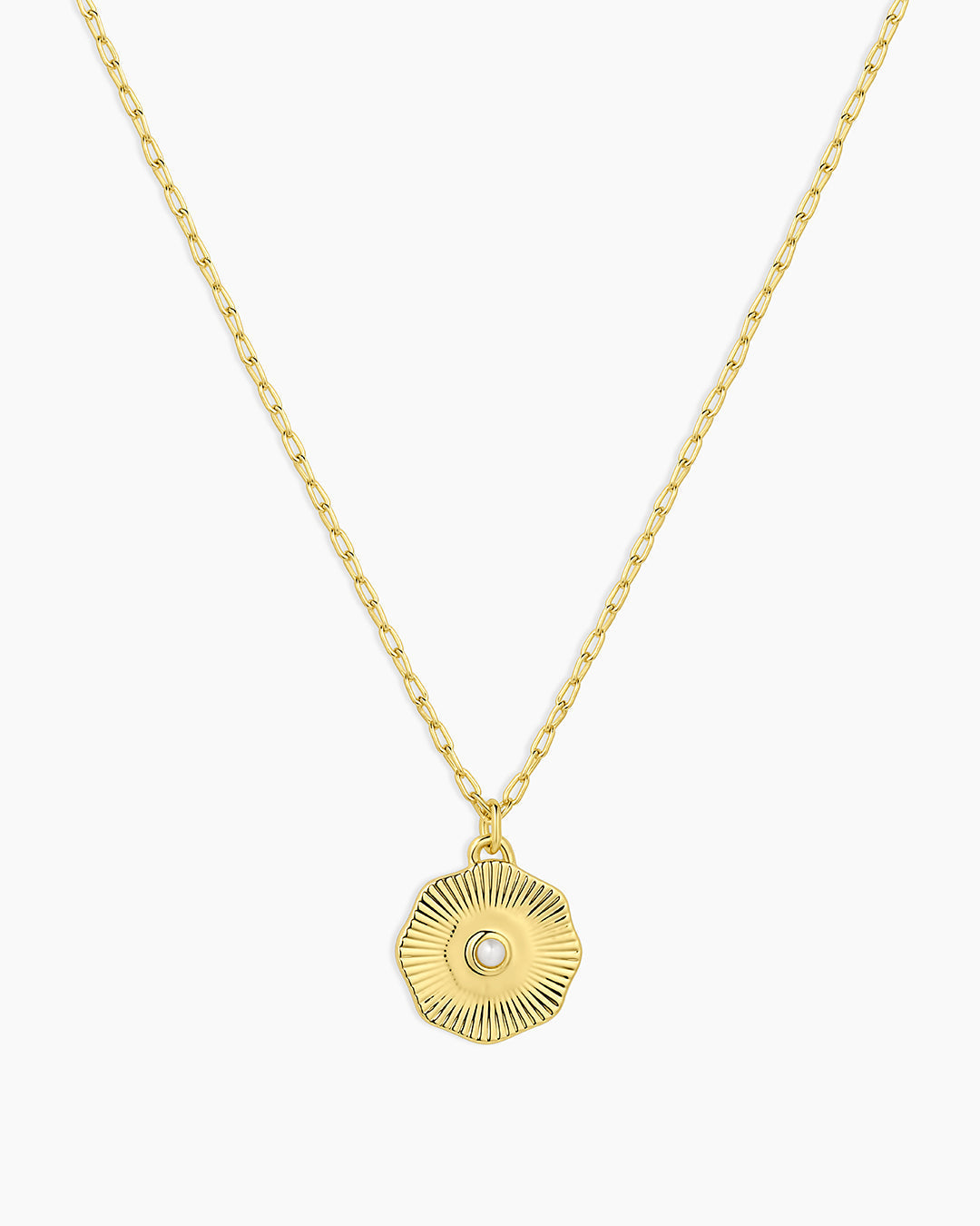 Birthstone Coin Necklace || option::18K Gold Plated, Pearl - June
