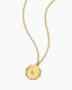 Birthstone Coin Necklace || option::18K Gold Plated, Pearl - June