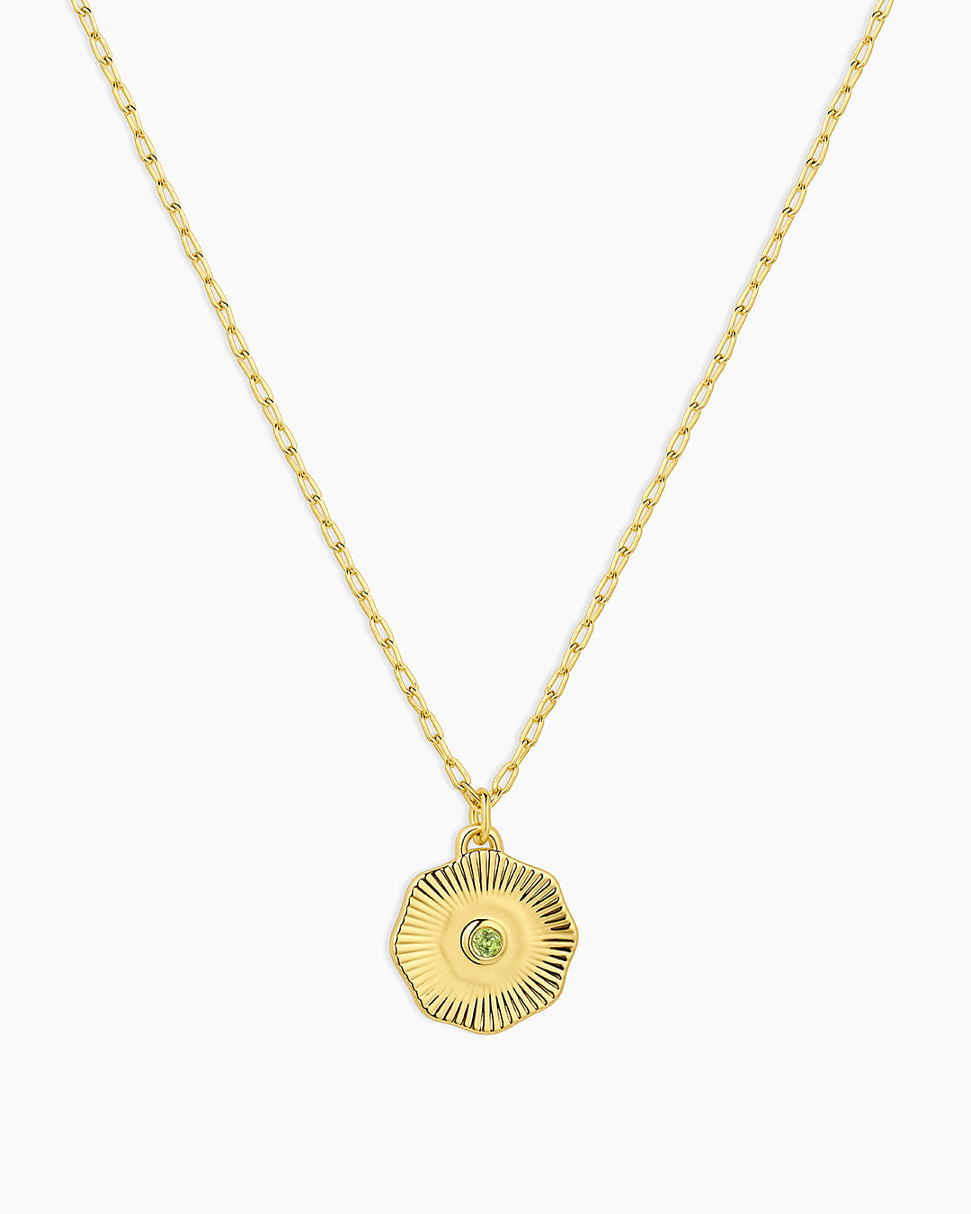 Birthstone Coin Necklace || option::18K Gold Plated, Peridot - August