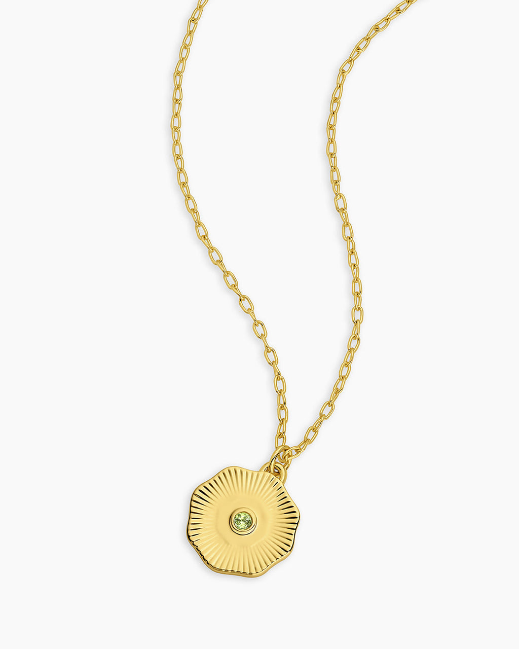 Birthstone Coin Necklace || option::18K Gold Plated, Peridot - August