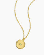 Birthstone Coin Necklace || option::18K Gold Plated, Peridot - August