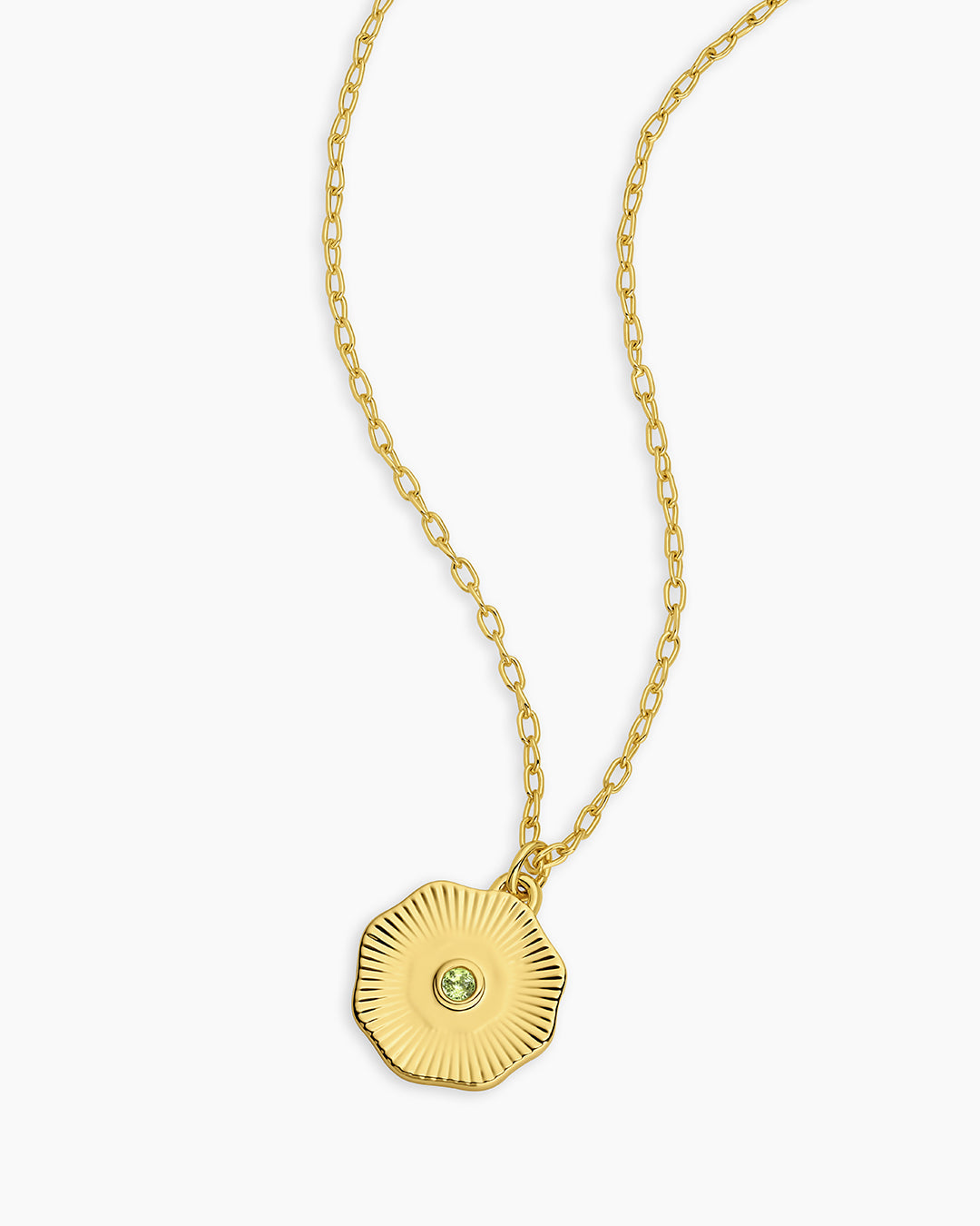 Birthstone Coin Necklace || option::18K Gold Plated, Peridot - August