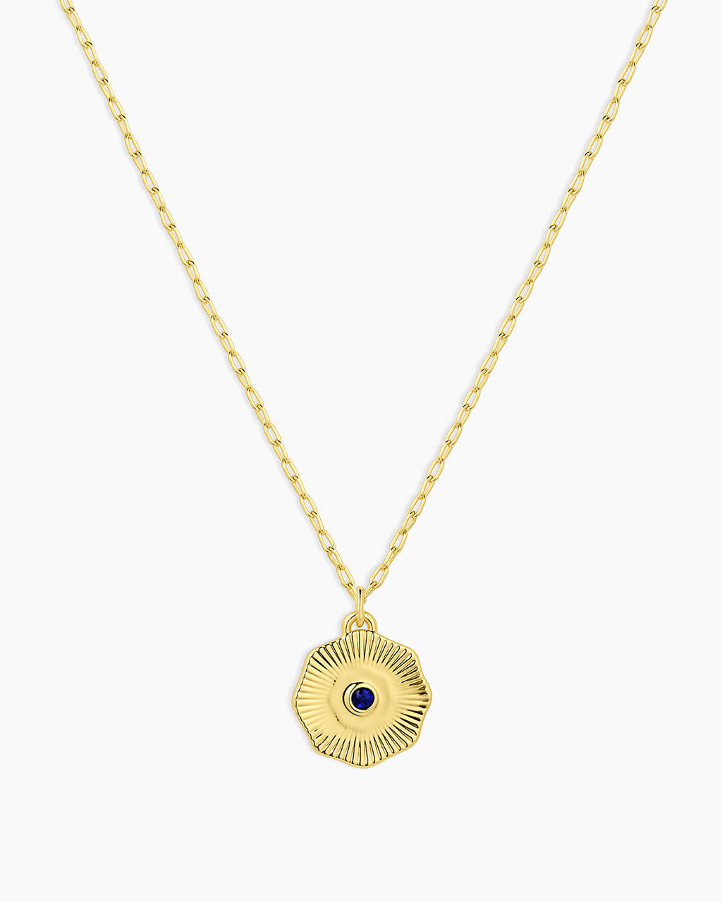 Birthstone Coin Necklace || option::18K Gold Plated, Blue Sapphire - September