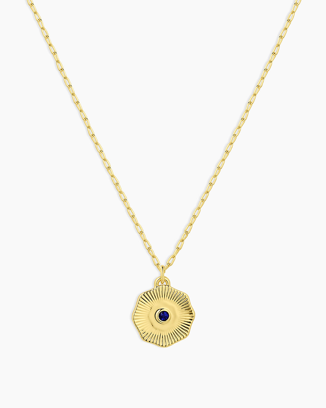 Birthstone Coin Necklace || option::18K Gold Plated, Blue Sapphire - September