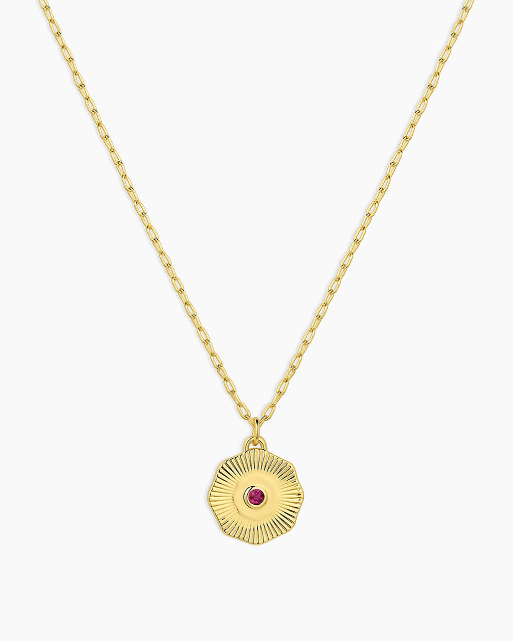 Birthstone Coin Necklace || option::18K Gold Plated, Ruby - July