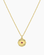 Birthstone Coin Necklace || option::18K Gold Plated, Ruby - July