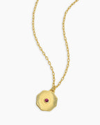 Birthstone Coin Necklace || option::18K Gold Plated, Ruby - July