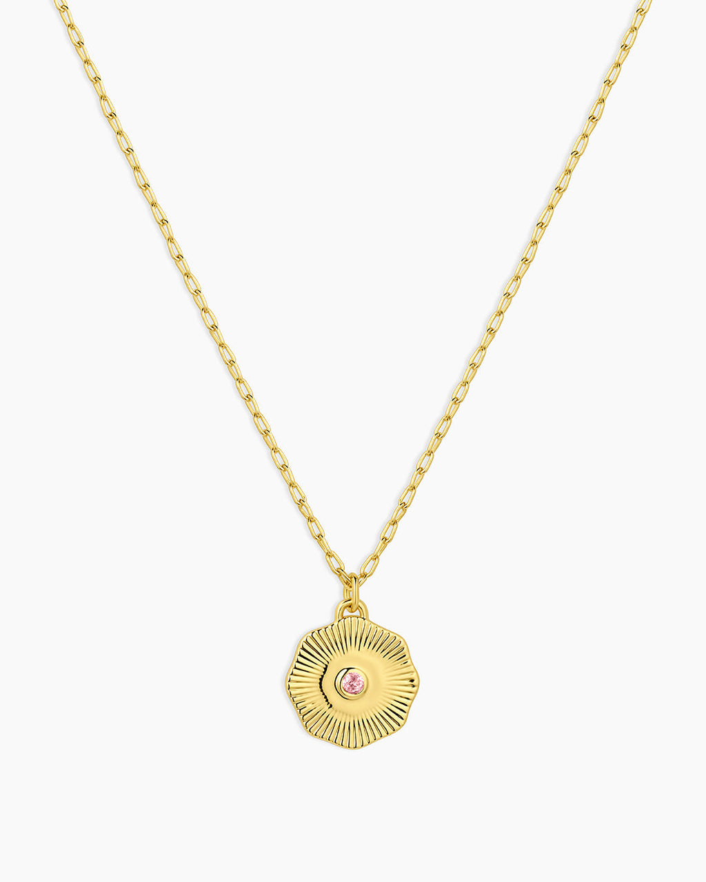 Birthstone Coin Necklace || option::18K Gold Plated, Pink Tourmaline - October