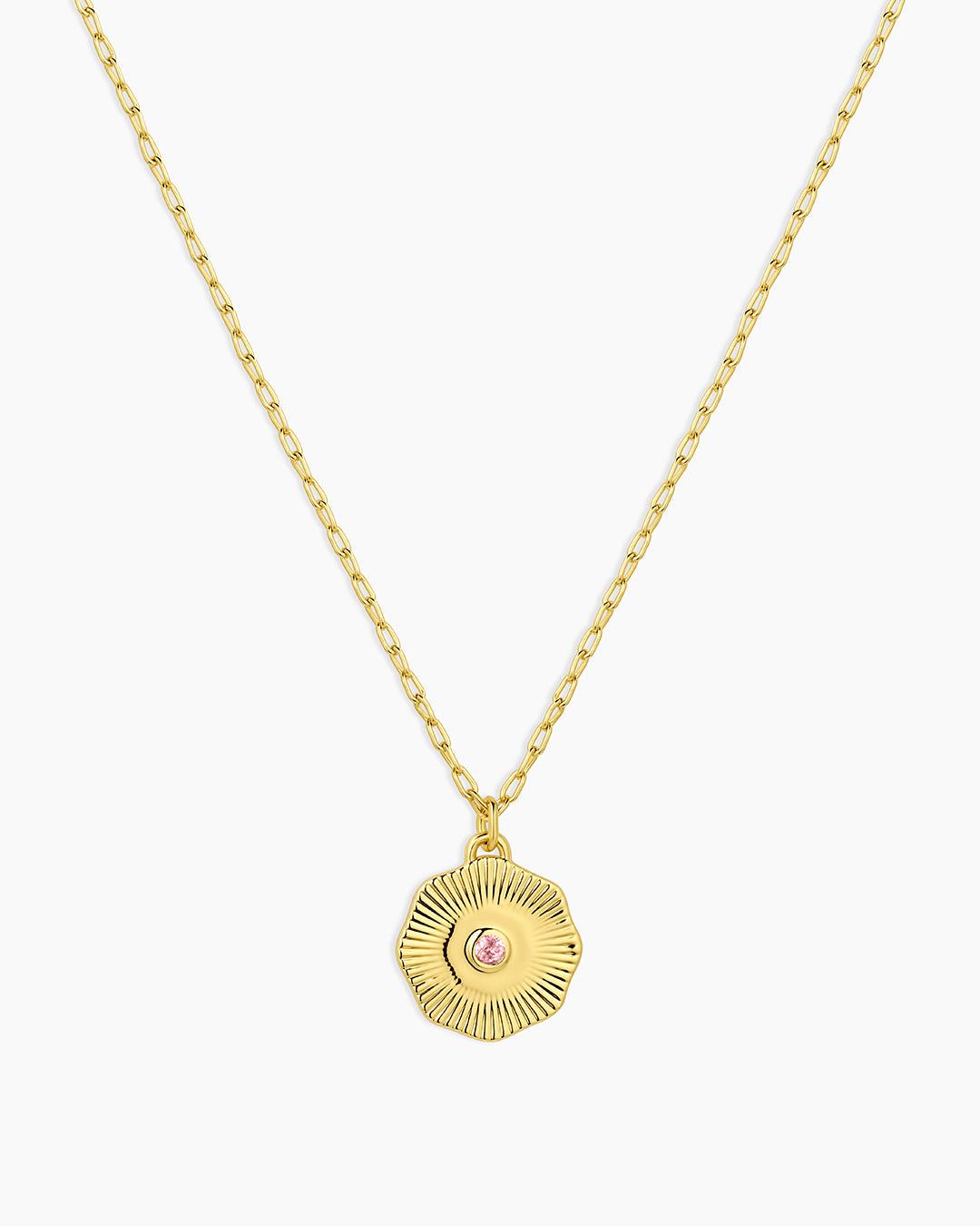 Birthstone Coin Necklace || option::18K Gold Plated, Pink Tourmaline - October
