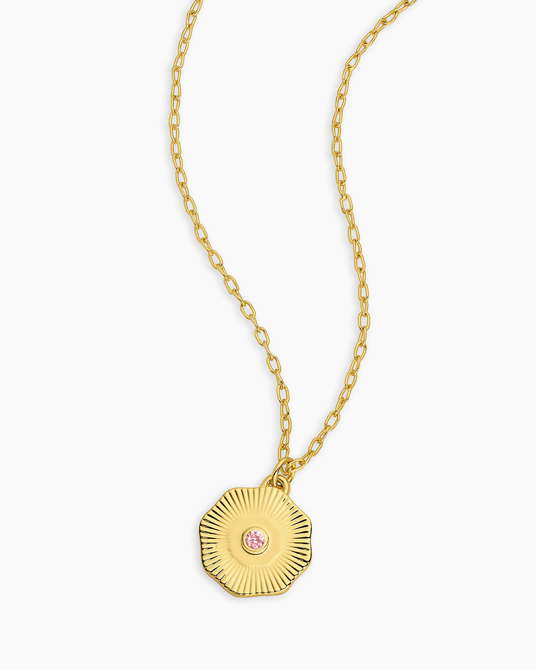 Birthstone Coin Necklace || option::18K Gold Plated, Pink Tourmaline - October