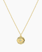 Birthstone Coin Necklace || option::18K Gold Plated, Aquamarine - March