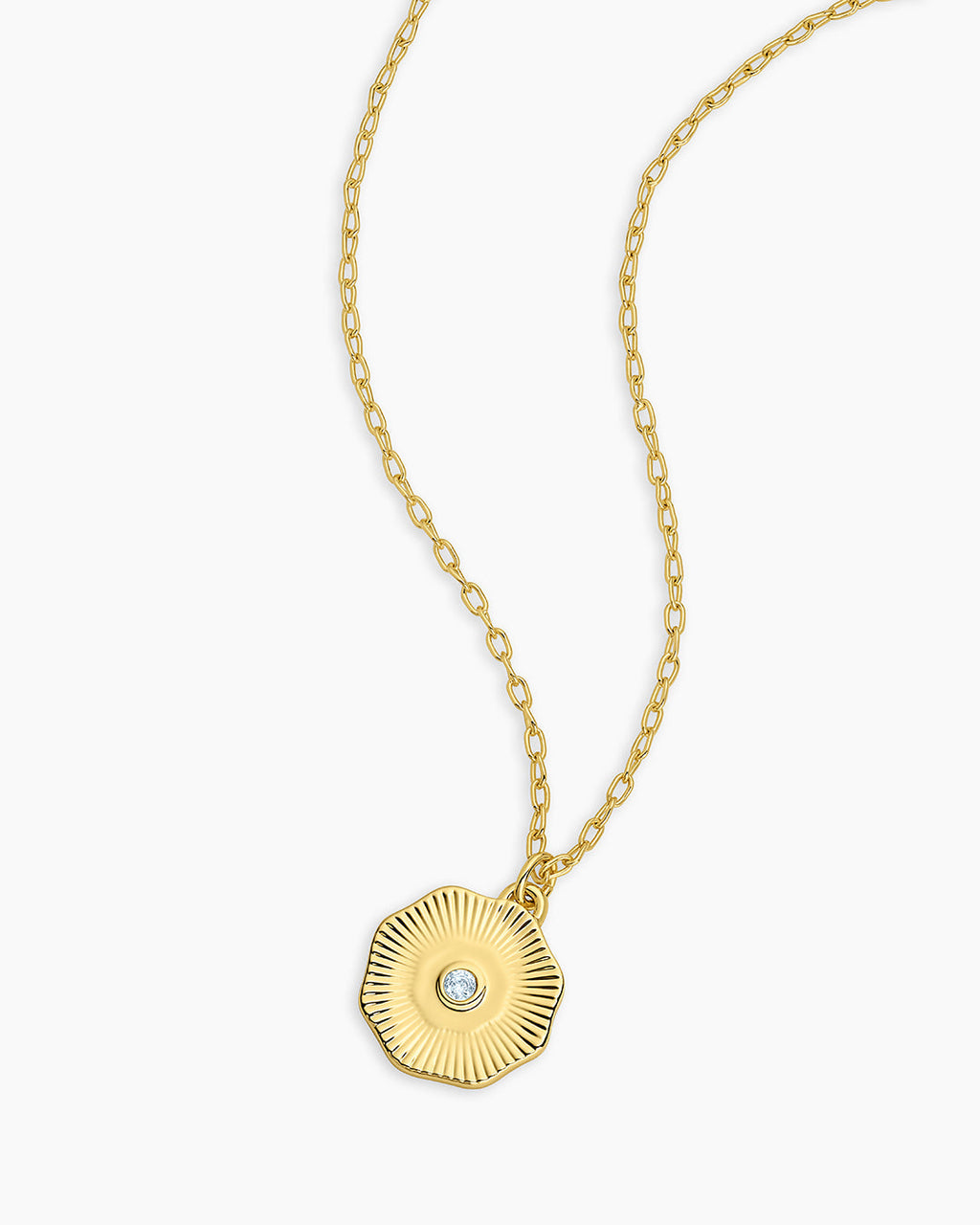Birthstone Coin Necklace || option::18K Gold Plated, Aquamarine - March