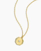 Birthstone Coin Necklace || option::18K Gold Plated, Aquamarine - March