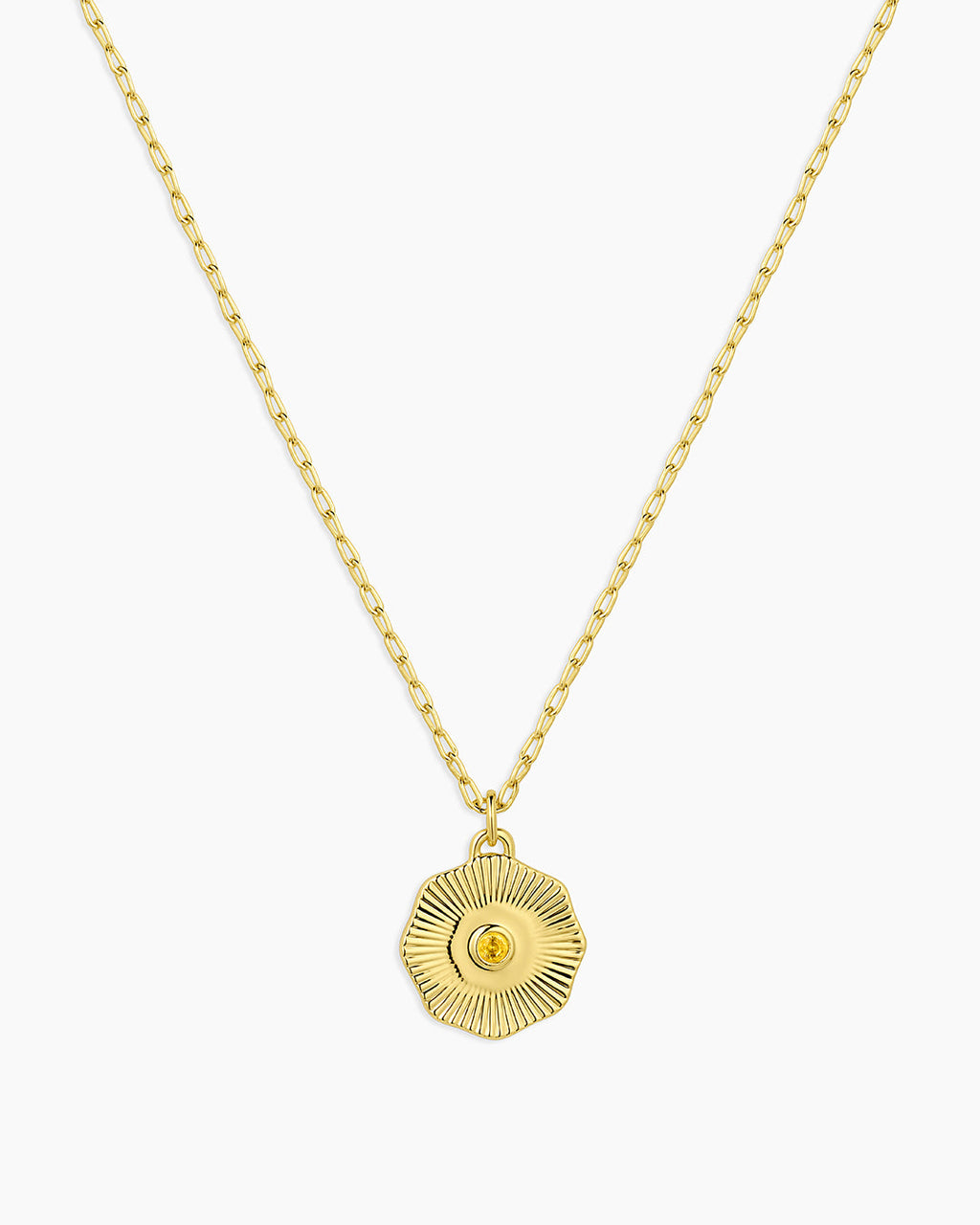 Birthstone Coin Necklace || option::18K Gold Plated, Citrine - November
